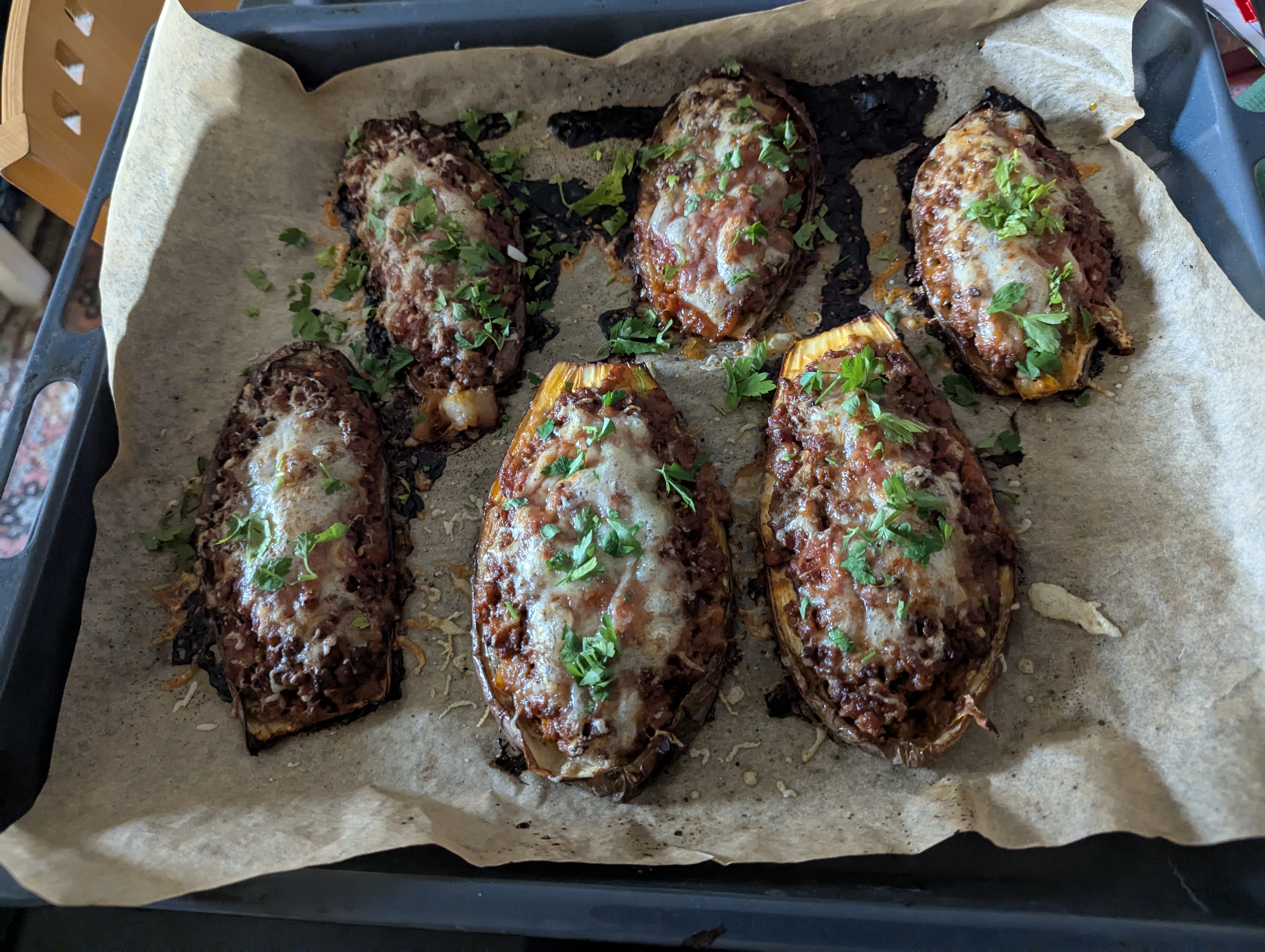 Stuffed Eggplant with Ground Beef